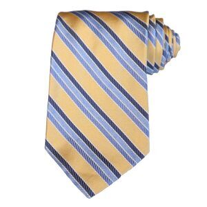 Paul Stuart Men's 100% Silk Designer Yellow Striped Repp Necktie Made in Italy